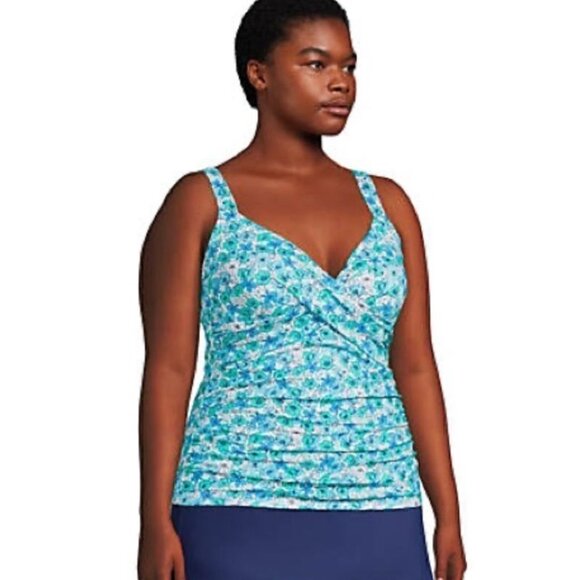 Lands' End V-Neck Wrap Underwire Tankini Swimsuit Top - Size: 8 Long - NWT - Picture 11 of 12